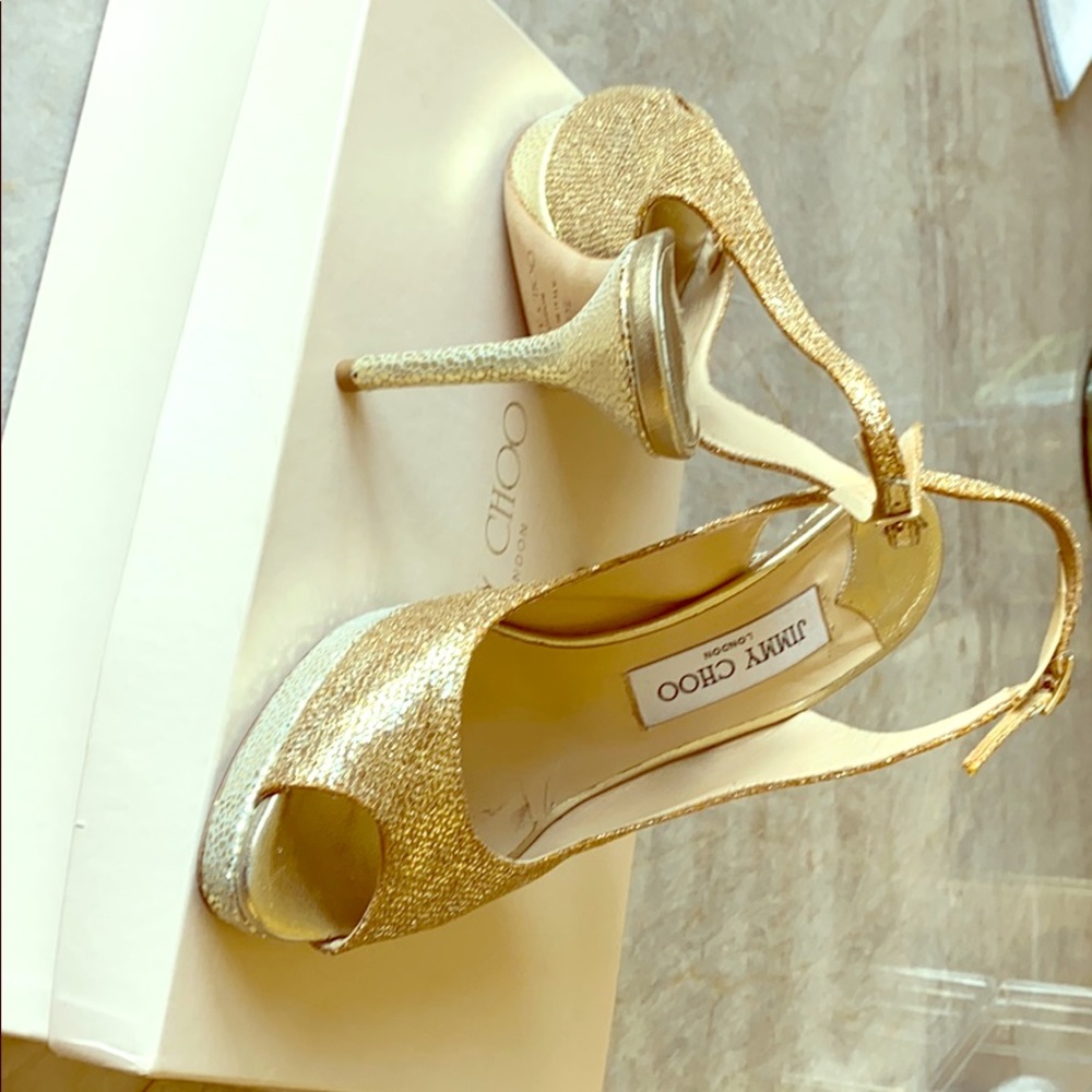 Jimmy Choo gold glitter sling pump